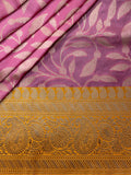 Weaves Banarasi Banarasi Jaal With Contrast Border Pallu And Blouse Peach Pink + Yellow