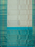 Kanjeevaram Kanchi Pattu All Over Butta Gold Zari With Contrast Border & Edgeing (Talambralu) White + Blue + Pink
