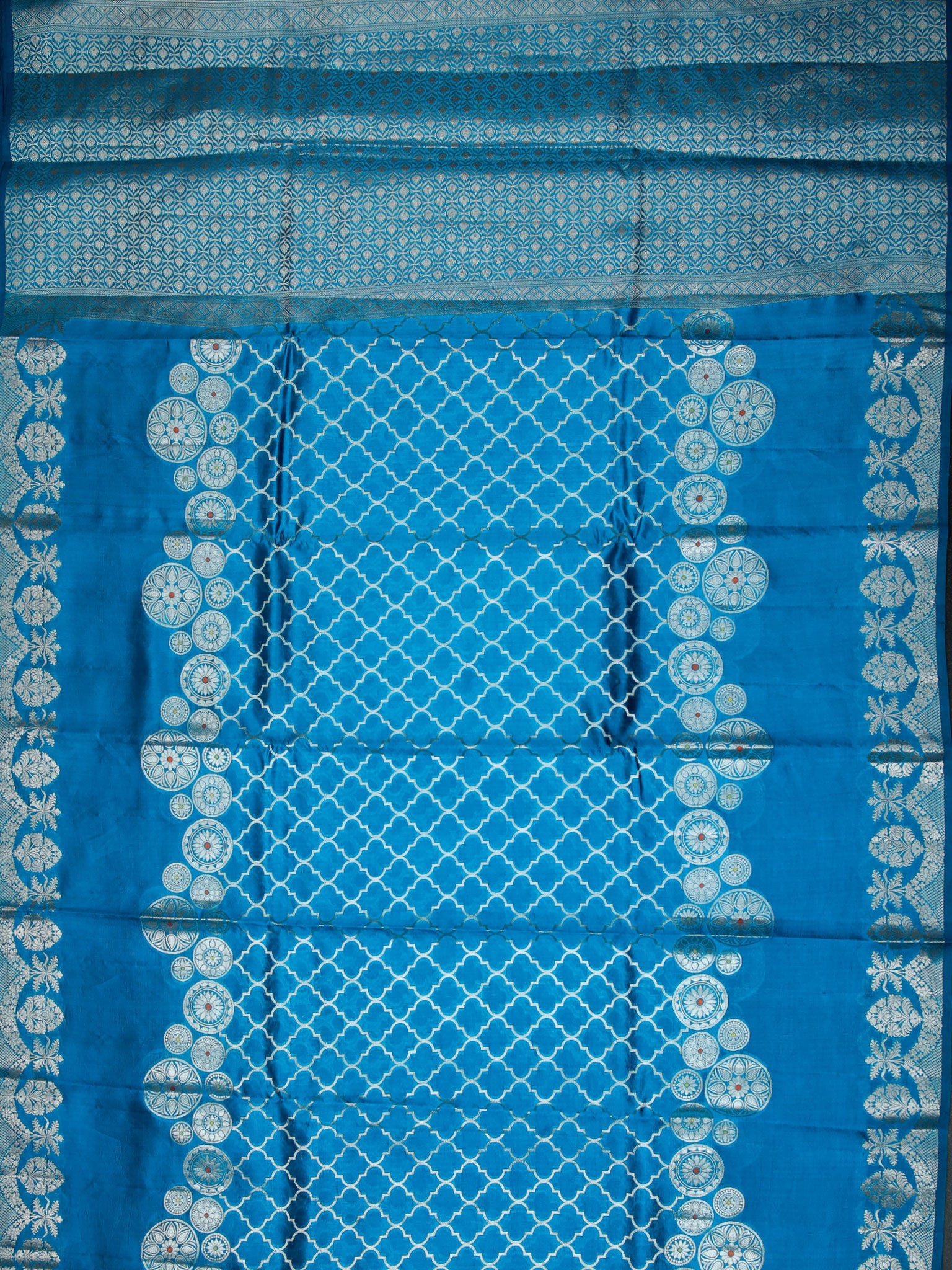Anandha Blue Chiniya Silk Saree With All Over Weave And Self Gold Zari