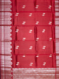 Red Chiniya Silk Saree – All Over Silver Zari Weave With Self Border