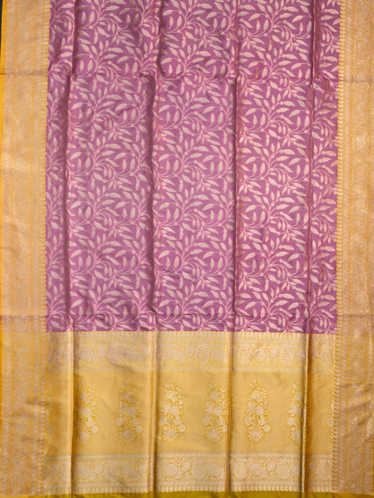 Weaves Banarasi Banarasi Jaal With Contrast Border Pallu And Blouse Peach Pink + Yellow