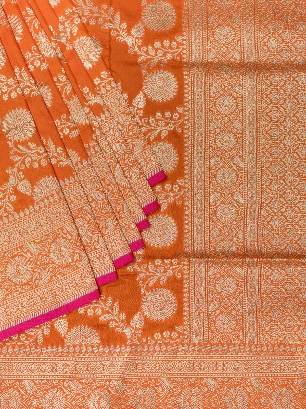 Orange Banarasi Jaal Saree with Gold Zari and Self Border