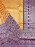 Kanjeevaram Kanchi Pattu Matte Finish With Contrast Border Orange + Purple