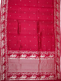 Rani Pink Chiniya Silk Saree With Small Butta Deer Border And Self Gold Zari