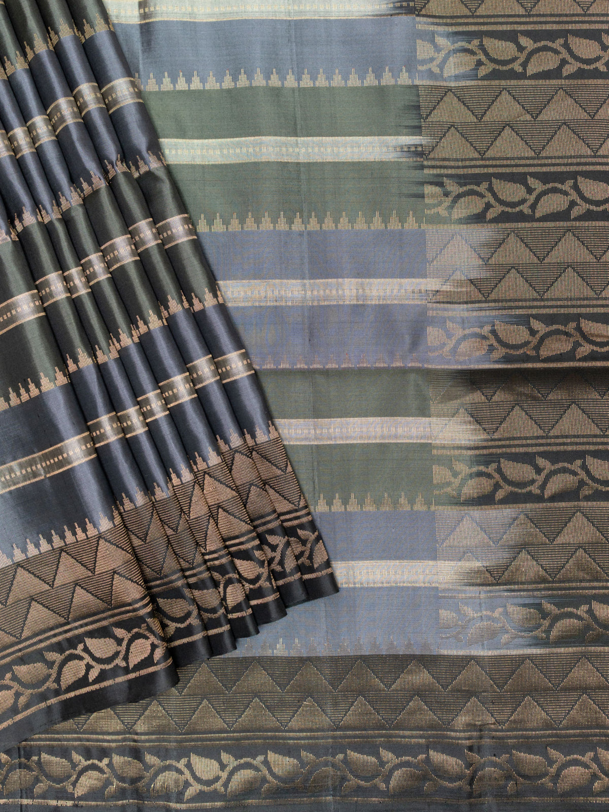 Soft Silk Tripura Pattu Saree Ash Black