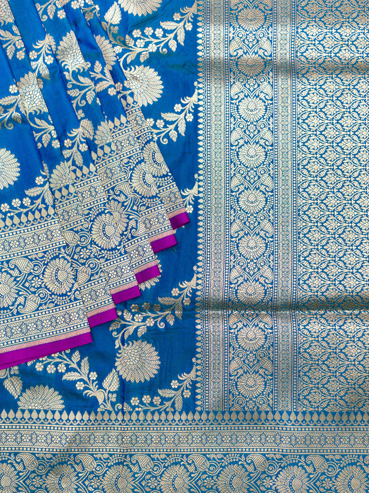 Banarasi Jaal Saree Copper Sulfate Blue Gold Zari