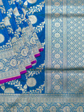 Banarasi Jaal Saree Copper Sulfate Blue Gold Zari