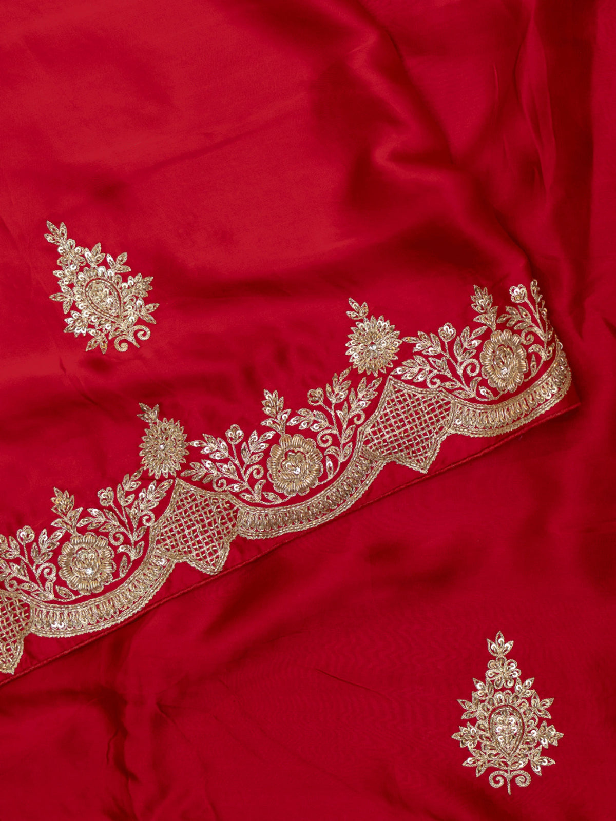 Fancy Crepe Hand Work + Butta (Zardosi) Red