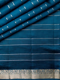 Teal Blue Chiniya Silk Saree With Horizontal Zari Lines And Self Zari