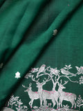 Bottle Green Chiniya Silk Saree With Small Butta Deer Border And Self Gold Zari