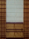 Kanjeevaram Kanchi Pattu All Over Butta Gold Zari With Contrast Border (Talambralu) White + Brown