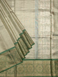 Kanjeevaram Kanchi Pattu Matte Finish With Kanchi Border Silver + Bottle Green
