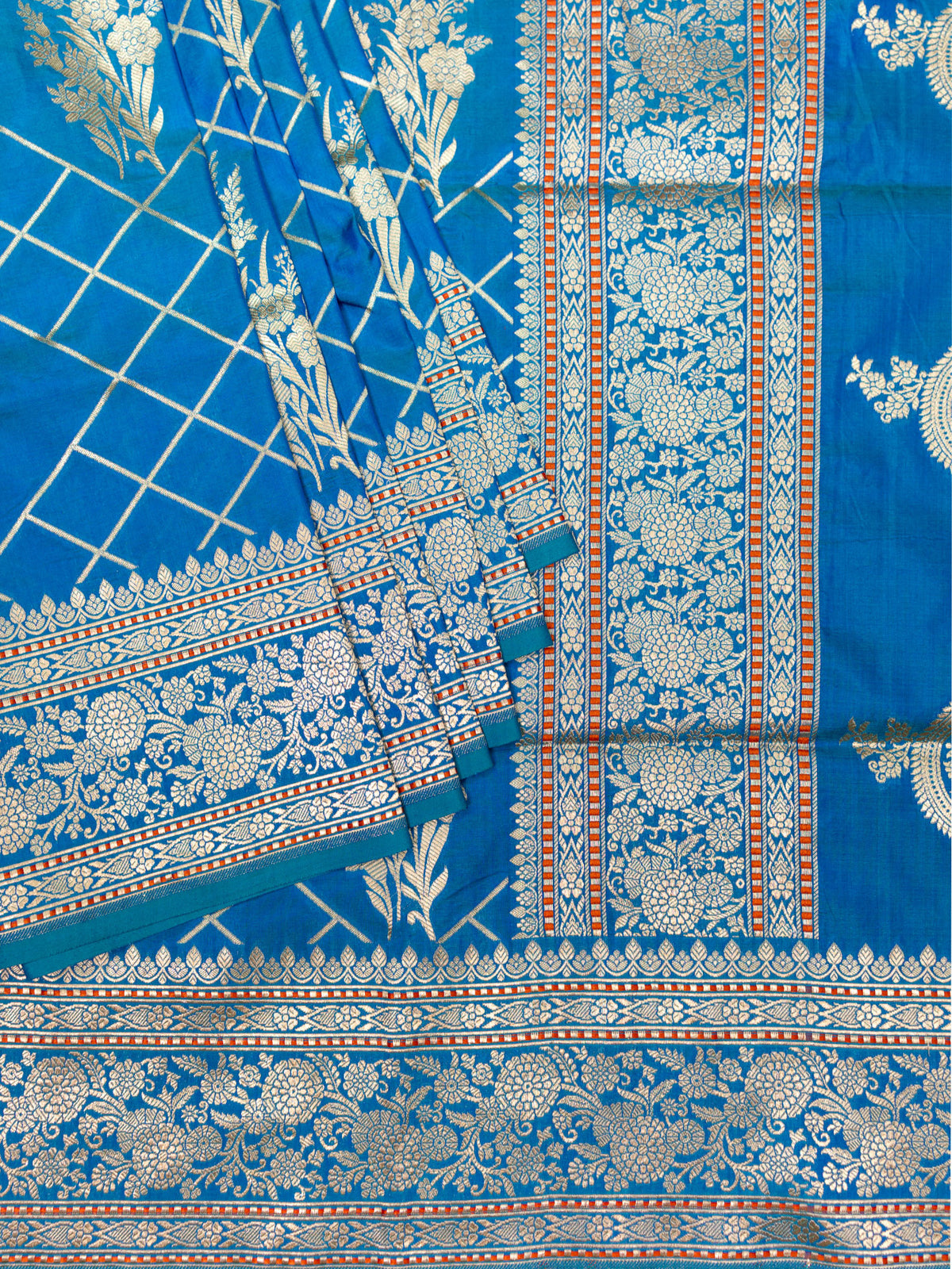 Copper Sulfate Blue Banarasi Jaal Saree with Gold Zari