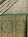 Kanjeevaram Kanchi Pattu Matte Finish With Kanchi Border Silver + Bottle Green