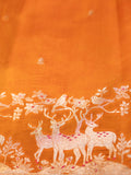 Orange Chiniya Silk Saree With Small Butta Deer Border And Self Gold Zari