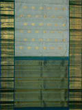 Kanjeevaram Kanchi Pattu All Over Butta Gold Zari With Contrast Border (Talambralu) Cream + Blue