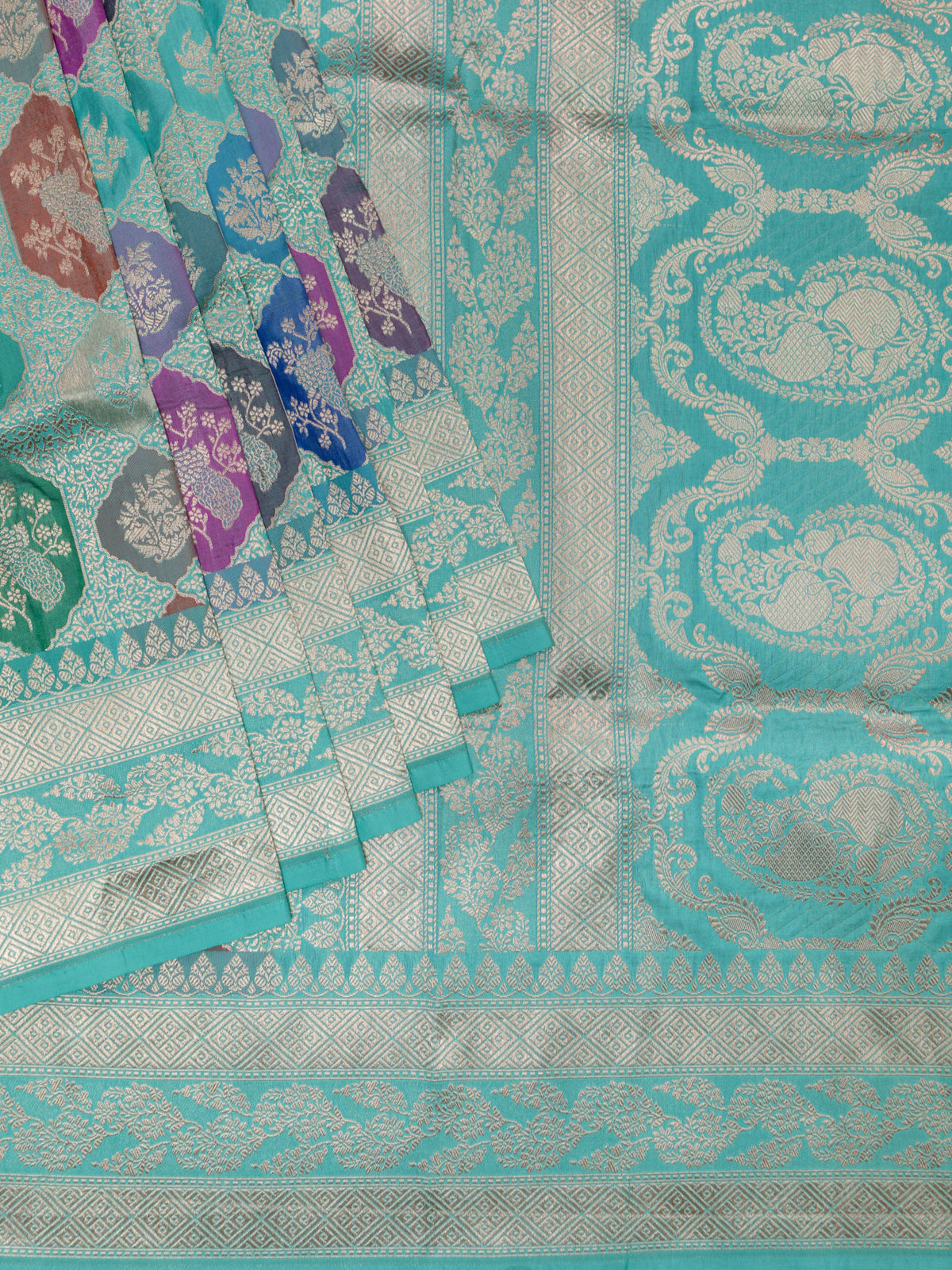 Banarasi Rangkat Saree Sea Blue Gold Zari Unstitched