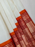 Kanjeevaram Kanchi Pattu All Over Butta Gold Zari With Contrast Border & Edgeing (Talambralu) Cream + Red