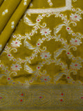 Turmeric Yellow Chiniya Silk Saree – All Over Silver Zari Weave Design
