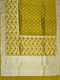 Turmeric Yellow Chiniya Silk Saree – All Over Silver Zari Weave Design