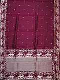 Maroon Chiniya Silk Saree With Small Butta Deer Border And Self Gold Zari