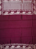 Maroon Chiniya Silk Saree With Small Butta Deer Border And Self Gold Zari