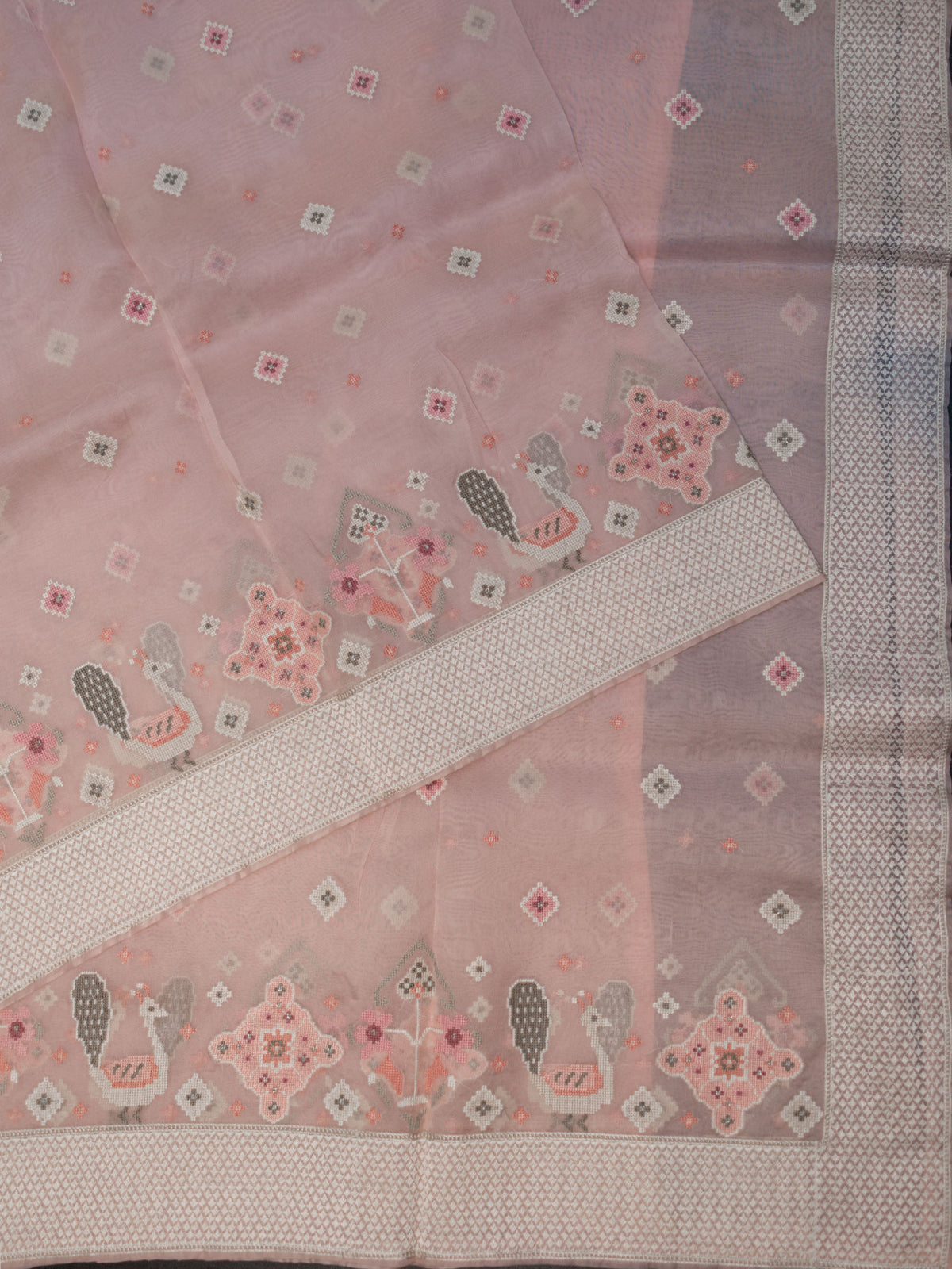 Baby Pink Organza Saree with Petit Poin Thread Work