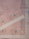 Baby Pink Organza Saree with Petit Poin Thread Work