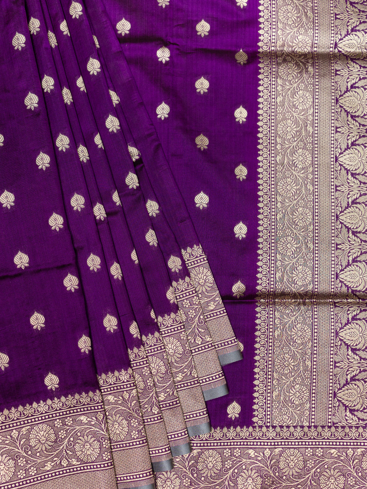 Banarasi Butta Saree Purple Gold Zari Self Border