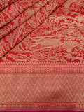 Weaves Banarasi Banarasi Jaal With Edgeing Orange + Pink