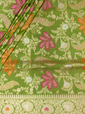Banarasi Jaal Saree Parrot Green Gold Zari Unstitched