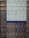 Kanjeevaram Kanchi Pattu All Over Checks With Butta Gold Zari (Talambralu) Cream + Dark-Blue
