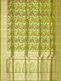 Banarasi Jaal Saree Parrot Green Gold Zari Unstitched