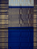 Kanjeevaram Kanchi Pattu All Over Checks With Butta Gold Zari (Talambralu) Cream + Dark-Blue