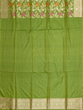 Banarasi Jaal Saree Parrot Green Gold Zari Unstitched