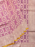 Onion Pink Banarasi Jaal Saree with Gold Zari Border