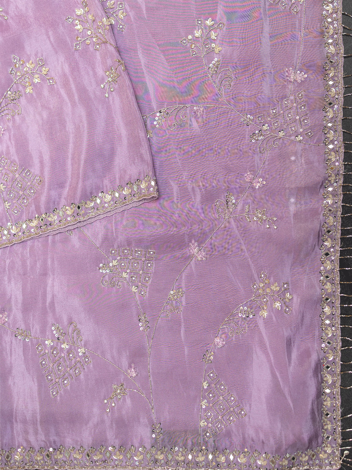 Fancy Tissue Satin Crepe All Over Work Lavender