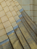 Kanjeevaram Kanchi Pattu All Over Butta Gold Zari With Contrast Border (Talambralu) Cream + Ash