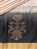 Cream Black Soft Silk Tripura Pattu Saree Unstitched Self