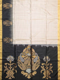 Cream Black Soft Silk Tripura Pattu Saree Unstitched Self