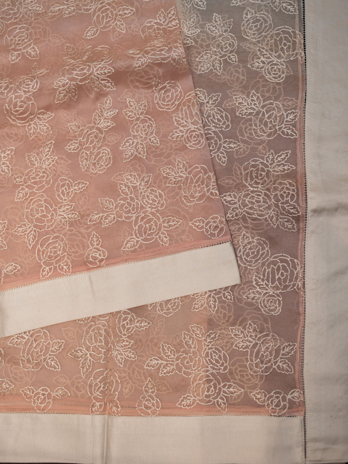 Pink Organza Saree With Dual Tone Thread Work And Elegant Satin Border