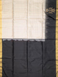 Cream Black Soft Silk Tripura Pattu Saree Unstitched Self