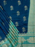 Teal And Sea Green Chiniya Silk Saree – All Over Silver Zari Design