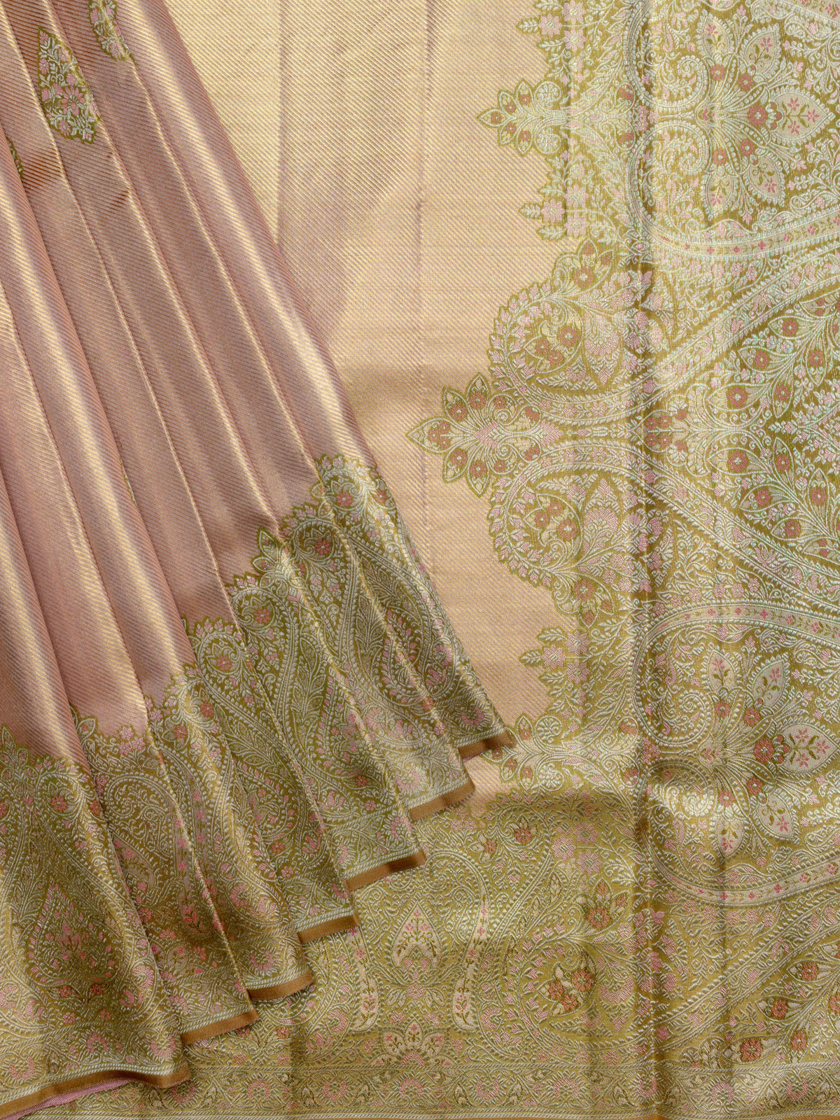 Kanjeevaram Kanchi Pattu Matte Finish Meenakari Contrast Edgeing Cream Matte Base