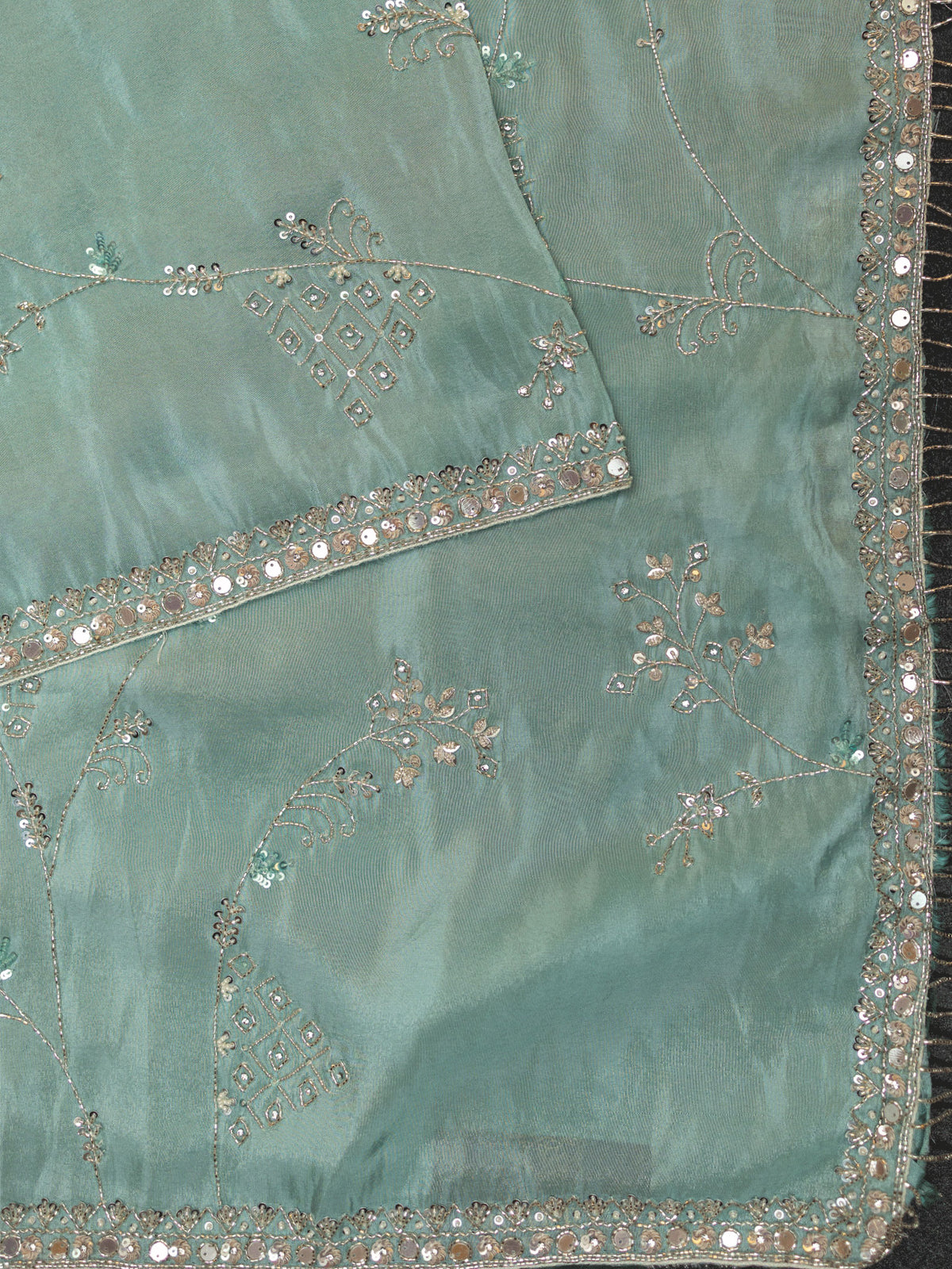 Fancy Tissue Satin Crepe All Over Work Blue