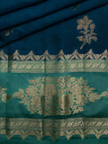 Teal And Sea Green Chiniya Silk Saree – All Over Silver Zari Design