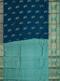Teal And Sea Green Chiniya Silk Saree – All Over Silver Zari Design