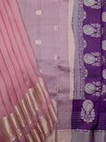 Peach Pink And Purple Chiniya Silk Saree – All Over Silver Zari Design