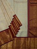 Kanjeevaram Kanchi Pattu All Over Butta Zari With Contrast Border (Talambralu) Cream + Maroon