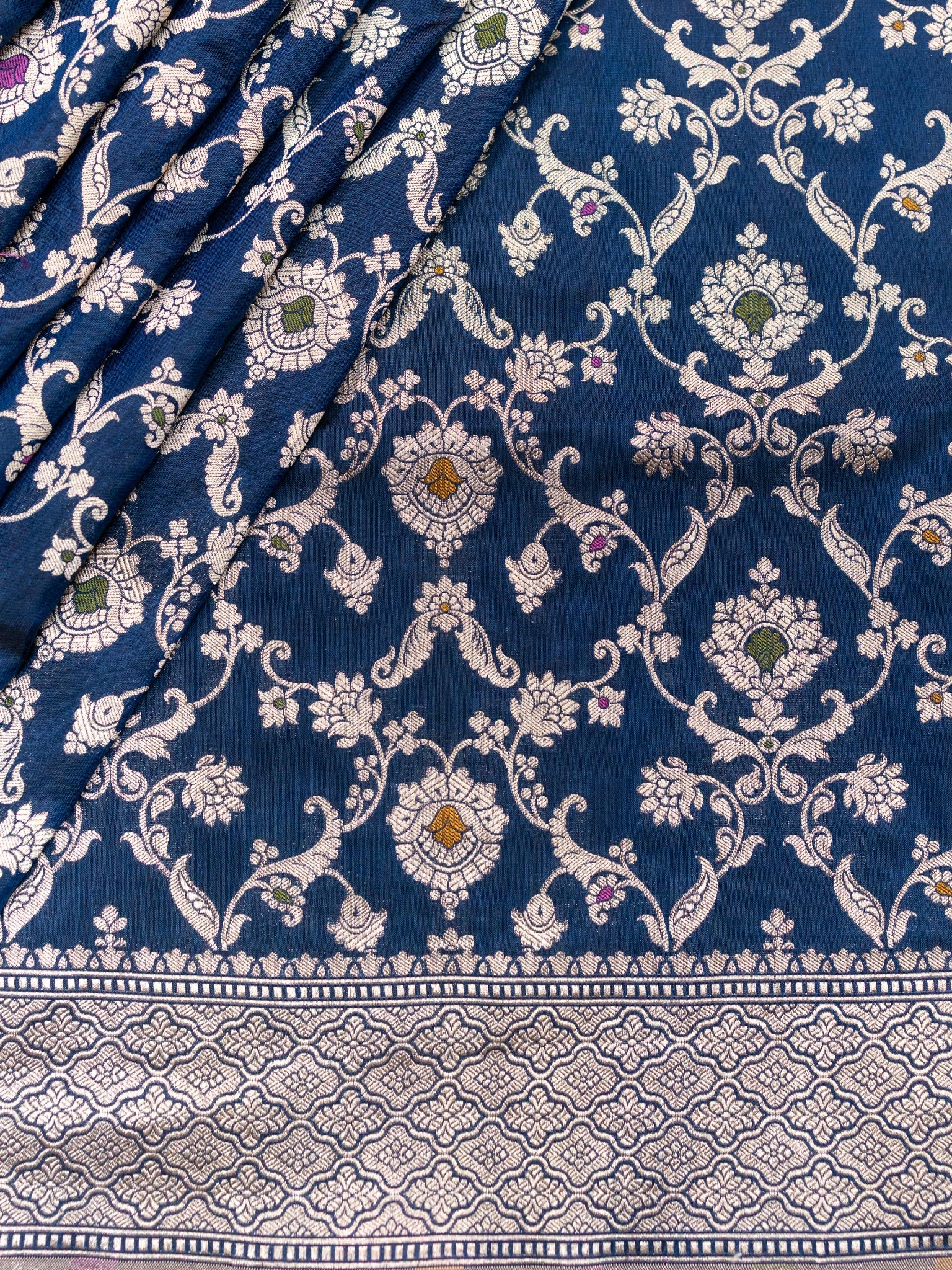 Weaves Banarasi Banarasi Jaal Navy Blue